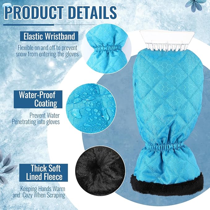 Ice Scraper with Glove Waterproof Ice Scrapers for Car Windshield No Scratch Comfortable Removal Snow Mitt Glove Windproof Warm for SUV Vehicle Truck Snow Quickly Removal