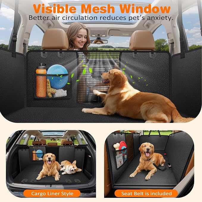 Hard Bottom Dog Car Seat Cover for Pets 100% Waterproof Seat Cover Hammock 600D Heavy Duty Scratch Proof Nonslip Durable Back Seat Covers for Cars Trucks and SUVs