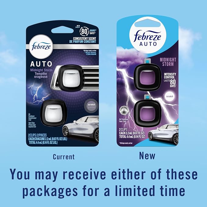 AUTO Air Freshener, Odor-Fighting Automotive Vent Clip, Midnight Storm Scent, 8 Count