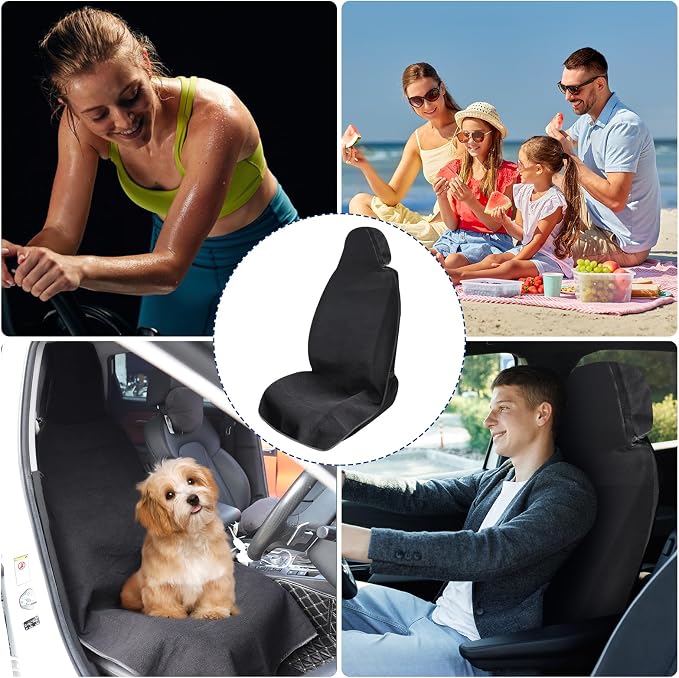Waterproof Sweating Car Towel Seat Cover for Gym Workout, Running, Swimming, Beach and Hiking, Universal Fit Non-Slip Towel Bucket Seat Protector for Cars SUV Trucks (Black)