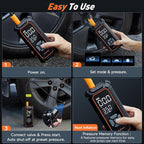 Cordless Tire Inflator Portable Air Compressor, Dual Power Mode - 9000 mAh & 12V DC, Air Pump for Car Tires, Motorcycle, Bicycle, Electric Pump with LED Light & Digital Pressure Gauge