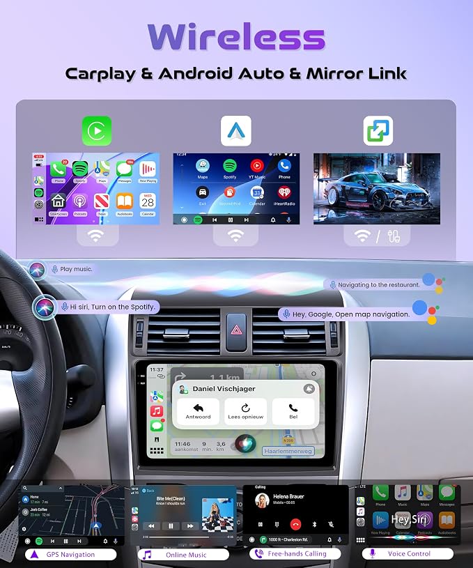 4G+128G Android 15 Car Stereo for Toyota Corolla 2008-2013 with Canbus, Car Radio Wireless CarPlay Android Auto, GPS 5G-WiFi 9 Inch INCELL Screen Bluetooth FM/RDS EQ + HD Backup Camera