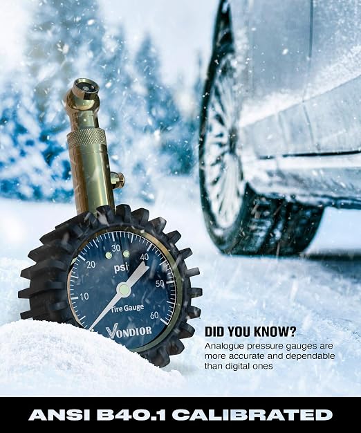 Tire Pressure Gauge - (0-60 PSI) Heavy Duty, Certified ANSI Accurate with Large 2 Inch Easy to Read Glow Dial, Low - High Air Pressure Gauge. Tire Gauge for Car and Trucks Tires by
