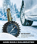 Tire Pressure Gauge - (0-60 PSI) Heavy Duty, Certified ANSI Accurate with Large 2 Inch Easy to Read Glow Dial, Low - High Air Pressure Gauge. Tire Gauge for Car and Trucks Tires by