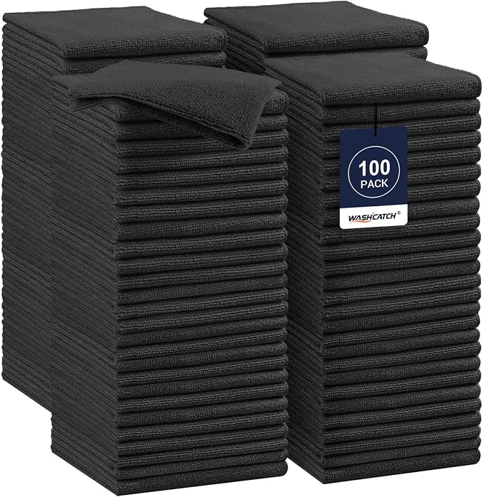 Shop Towels, 100 Pack - 11.5"x 11.5" Commercial Grade Work Rags for Cars, Microfiber Cleaning Cloths Bulk Detailing Cloth for Automotive Mechanic Garage Housekeeping Restaurant - Black