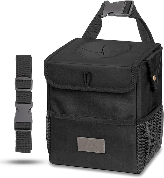 Car Trash Can [Touring Edition] - Removable Liner - 100% Leakproof, Odor Control Lid, Hanging Garbage Bin for SUV, Truck, Car (2 Gal, Black)