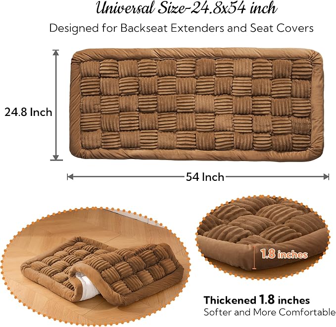 Dog Bed for Car Back Seat Soft Plush Backseat Pet Bed Mat Non-Slip Travel Pet Mat, Fuzzy Plaid Dog Seat Cover, Fit for Backseat Extenders and Trucks SUVs (Dark Brown, 54" x 24.8")