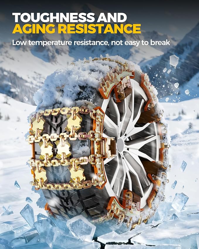 Upgrade Alloy Steel Tire Chains for Car/SUV/Pickup Truks, Adjustable Universal Emergency Snow Chains for Pickup Trucks and Off-road SUV Car Tires 235 245 255 265 275 285 - Set of 6, Alloy Steel