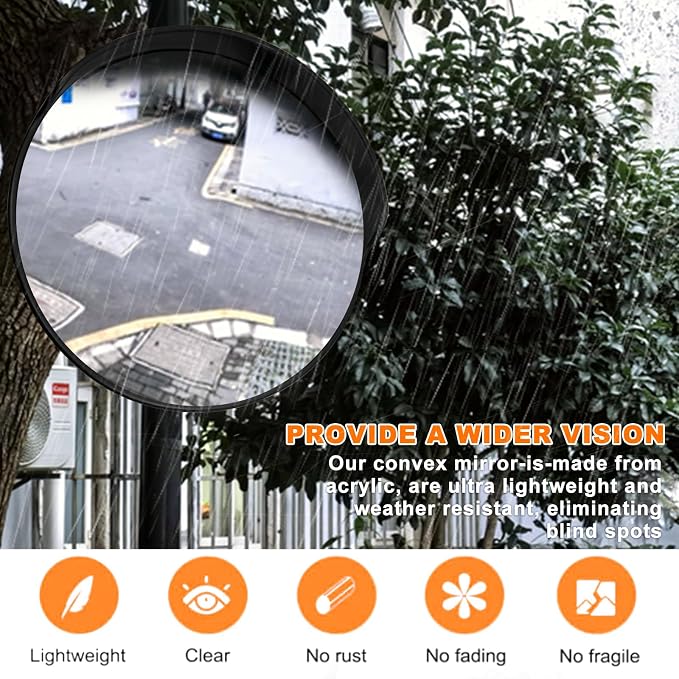 18 Inch Convex Mirror Outdoor with Adjustable Wall Fixing Bracket,Blindspot Traffic Mirror for Driveway Garage Park Outdoor Wide Angle View Curved Security Blind Spot