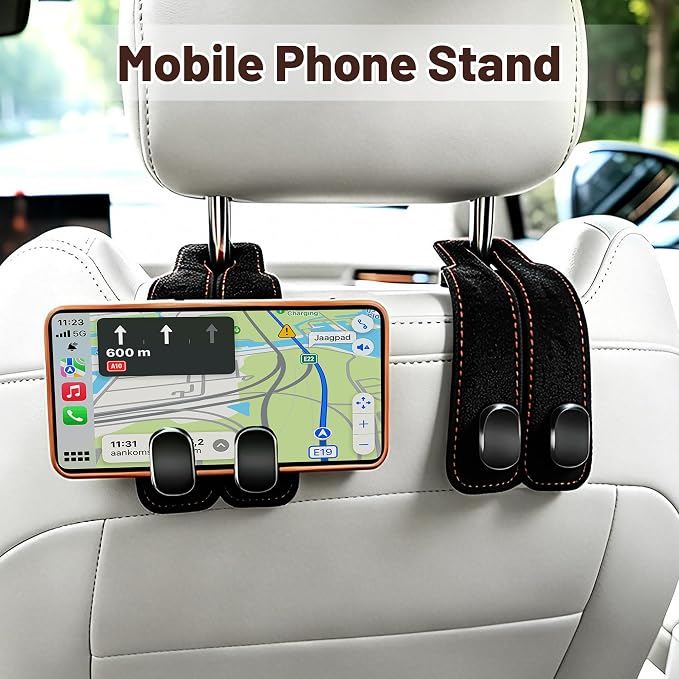 SUKIPIN Car Hooks, Car Seat Headrest Hooks for Purses and Bags 4-Pack Black | Car Accessories for Women, Solid Durable Construction, Quick Tool-free Mounting, Universal Fit for Most Vehicle Headrests