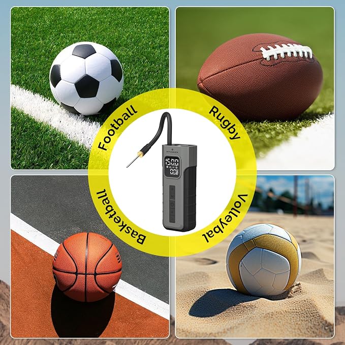 Tire Inflator Portable Air Compressor for Ball Pump,1 Min Fast Inflation Cordless Bike Pump with Digital Pressure Gauge LED Light,150 PSI Electric Air Pump for Car Tires,Bicycle,Motorcycle,Ball (Grey)