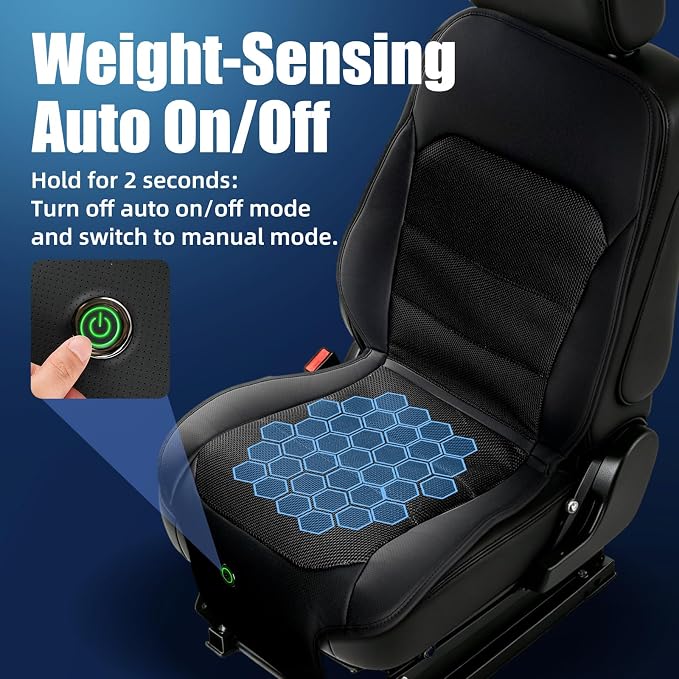 Cooling Seat Cover for Cars, 12V 3-Speed Cooling Car Seat Cushion with Weight Sensing, Universal Fit for Summer Car SUV Truck Bus, Comfortable Non-Slip Breathable 3D Mesh Leather, Black