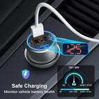 4-Port USB C Car Charger for iPhone 17/16e/15 Pro Max, 65W Multi Port PD+QC 3.0 Fast Charging Dual 12V USB-C&USB-A Car Charger Cigarette Lighter Adapter Voltmeter for iPhone Air 17 16 15 Pro