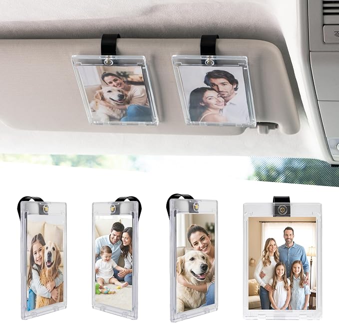 4 Packs Magnetic Car Picture Holder for Visor - Car Photo Holder with Clips for Easy Display - Visor Clip Photo Frame for 3 Inch Photos
