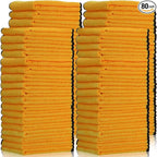 80 Pcs Yellow Microfiber Towels: 16"x16" Microfiber Drying Towels Bulk Micro Fiber Car Cleaning Cloth for Cars Drying Washing Polishing Cleaning Household Supplies