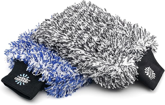 The Cyclone Ultra Wash Mitts - 70/30 Gauntlet' Blend Korean Microfiber, Foam Padding, Scratch-Free, Lint-Free, Great for Rinseless Washing, 8in x 9in, Blue + Black (2-Pack)