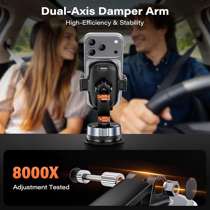 Car Phone Holder Mount, Strong Suction Dashboard & Windshield Phone Holder for Car, Hands-Free, Fit with iPhone Samsung All Phones, Ideal for Delivery & Uber Driver (Black-Twist-Lock Suction)