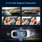 4 Channel Dash Cam, 360 Dash Camera FHD 1080Px4 Front and Rear Inside Left Right, Car Camera with 5G WiFi/APP Loop Recording G-Sensor Night Vision Motion Detection Backup Assist