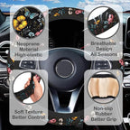 Colorful Flower and Butterfly Steering Wheel Cover for Women, Anti-Slip Car Steering Wheel Cover with 2 Pcs Cup Holders Neoprene Breathable Car Accessories Universal 15 Inch Auto Interior Decor