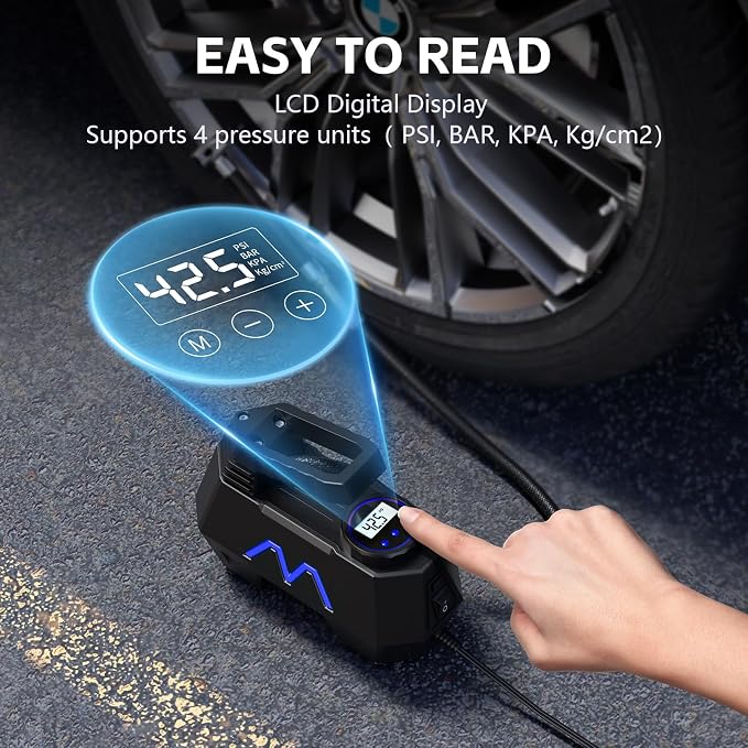 Tire Inflator Portable Air Compressor, Air Pump for Car Tires, 9.84Ft Cord-12V DC-Powered Auto Pump with Digital Pressure Gauge, LED Light-Car Accessories for Car, Motorcycles, Bicycle, Ball, Balloons