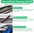 Auto Sunroof Drain Cleaning Tool, 120 Inch Flexible Drain Brush, Sunroof Drain Cleaner with Pipe Cleaning Brush, Injector Hose and Crevice Brush, Cleaning Tool for Drains, Sewers, Windshields