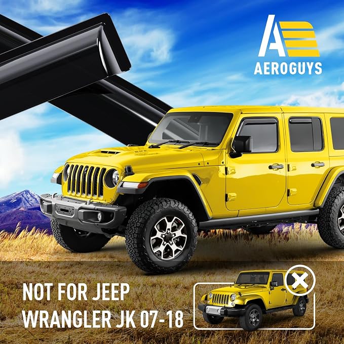 Extra Durable Window Deflectors Tape-On Window Visors Rain Guards Fit for Jeep Wrangler JL 2018-2026, Sun Visors, Wind Vent for Shades, Exterior Car Accessories - 4pcs. AG0085