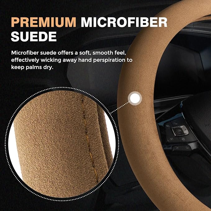 Car Steering Wheel Cover Winter, Microfiber Suede Steering Wheel Covers with Anti-Slip Lining, Breathable Elastic Car Steering Wheel Protector Soft, Universal Standard Size 14-15 inch