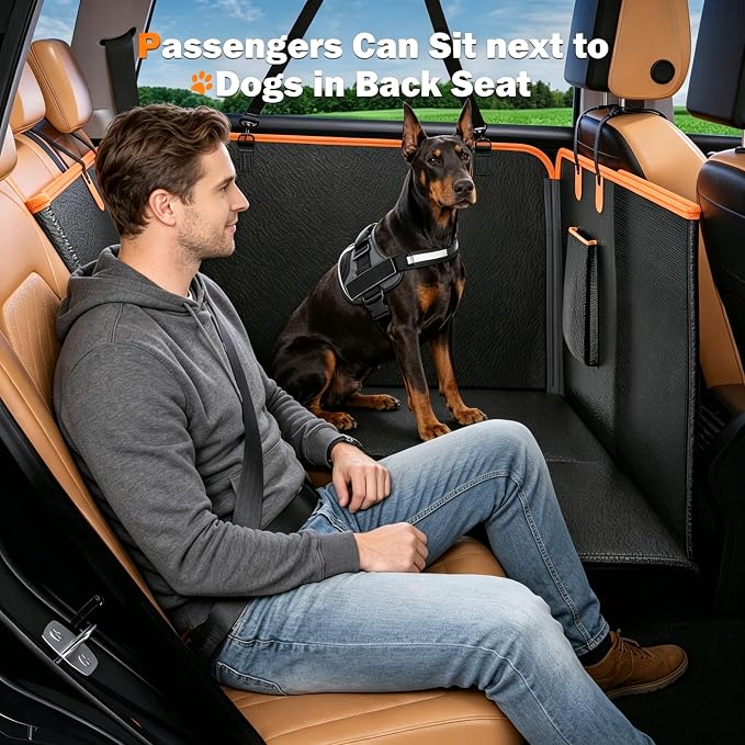 Dog Car Seat Cover for Back Seat, Hard Bottom Back Seat Extender for Pets | Heavy Duty Waterproof Scratch Proof Nonslip Durable Back Seat Covers, Upgraded Material, Easy to Clean, Holds 400lb