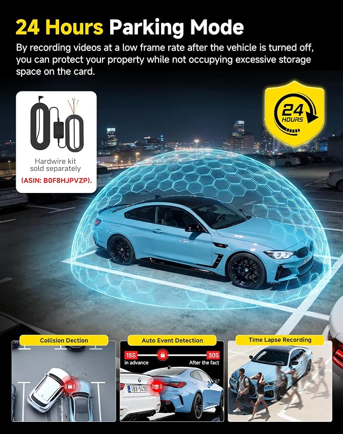 Dash Cam Front and Rear: 4K+2.5K Dashcam with 5G WiFi APP Control & 64GB Card - Dual Dash Camera for Cars with 24H Parking Mode Night Vision Loop Recording Emergency Lock (V3)