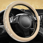 Bling Diamond Beige Leather Steering Wheel Cover, White Sparkly Crystal Glitter Rhinestones Universal Fit 14" 1/2-15" Car Wheel Protector for Women Girl Fit Suvs,Vans,Sedans,Trucks, Beige