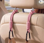 360° Rotating Car Seat Headrest Hooks, Universal Car Organizer Hooks for Bags and Groceries, Pink 2pc