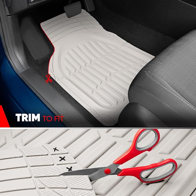 FlexTough LITE Rubber Car Mats Full Set - All Weather White Floor Mats for Trucks, Cars & SUVs - Automotive White Car Floor Mats for Cars Interior Accessories Universal Trim-to-Fit