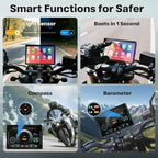 Motorcycle CarPlay Screen with Android Auto – 7” Waterproof GPS, Pantalla para Moto, Apple CarPlay, Navigation System for Motorcycle, Dual 2K Dash Cam Bluetooth Audio,64GB&TPMS with Magnetic