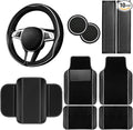 10 Pcs Car Floor Mats Full Set Car Accessories, Microfiber Leather Steering Wheel Covers 14.5-15 inch, Center Console Cover, Seat Belt Pads, Cup Coasters, Universal Interior Decor(White)