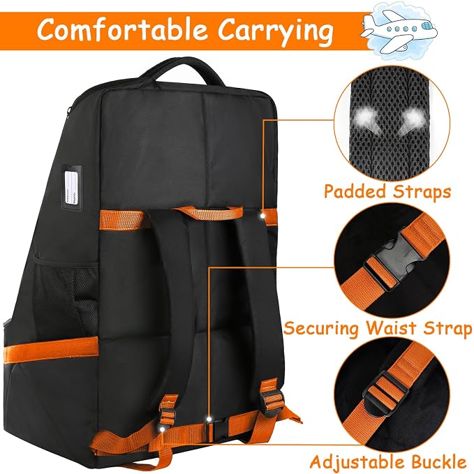 Car Seat Travel Bag, Padded Car Seats Backpack for Air Travel, Heavy Duty Gate Check Carseat Travel Bag for Airplane, Airport Gate Check Bag (Orange)