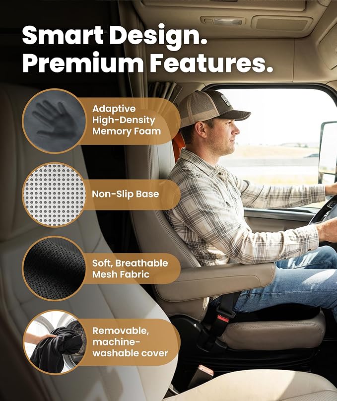 Car Seat Cushion for Driving - Orthopedic Car Cushion for Office, Travel, Gaming Chair Memory Foam Driver Booster for Short People, Non-Slip, Washable Cover, Back & Sciatica Relief
