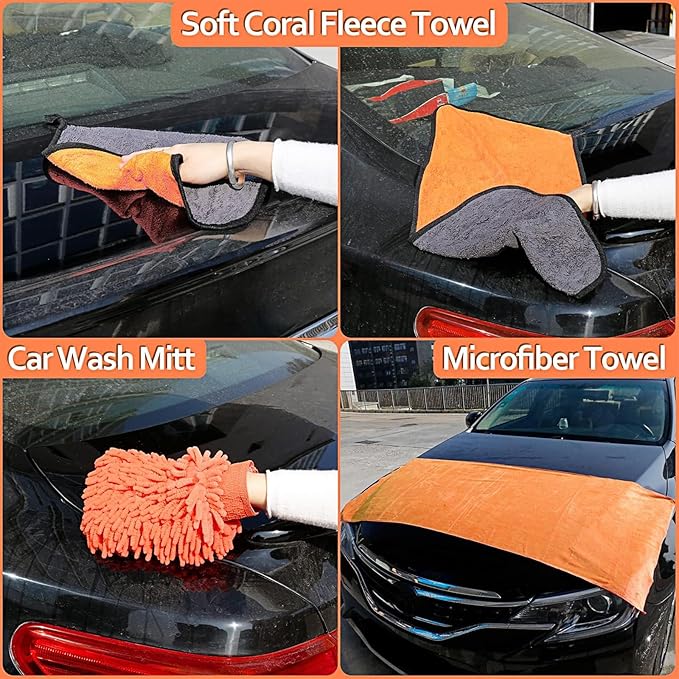 Car Detailing Kit, Microfiber Cleaning Tools with Storage Bag | Scratch-Proof Microfiber, 17Pcs Complete Set, Fits Most Vehicles, Dual Interior & Exterior Use, Orange, Ideal Gift