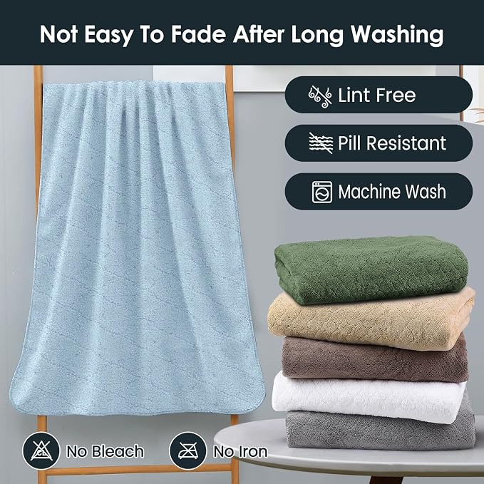 Bath Towels Pack of 2, 30 in x 60 in, Large Microfiber Bath Towel Set, Ultra Soft, Super Absorbent, Fast Drying, Use for Sauna, Sport, Travel, Fitness, SPA, Yoga,Coral Fleece -Light Blue