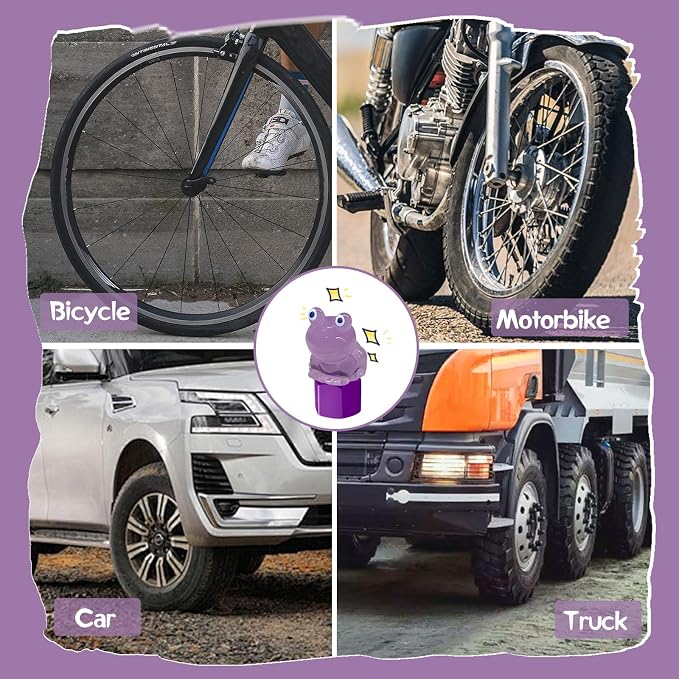 4 Pack Cute Frog Tire Valve caps, Interesting and Practical Tire Decoration, Can be Used for Cars, Motorcycles, Trucks, and Bicycles.(Purple)