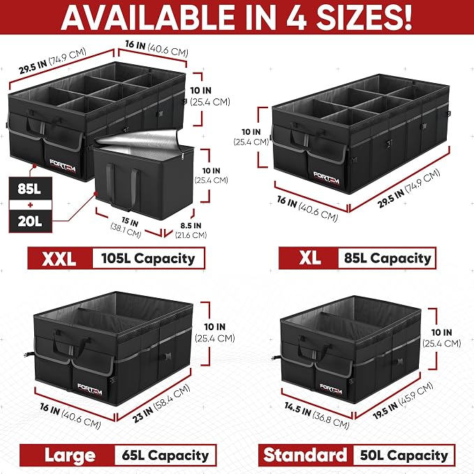 Trunk Organizer with Cooler For SUV Car Trunk, Foldable Storage, Car Accessories for Women Men, Collapsible Bag, 600D Oxford, Non Slip Bottom, Straps, Soft Cover (105L)