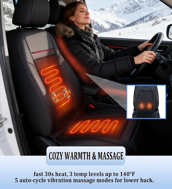 Cooling Car Seat Cushion with Massage, 3-in-1 Ventilated Car Seat Cover, 12V Cooling Seat Cover for Front Seat, Universal Car Seat Cooler for Car, SUV, Truck (Black-3)