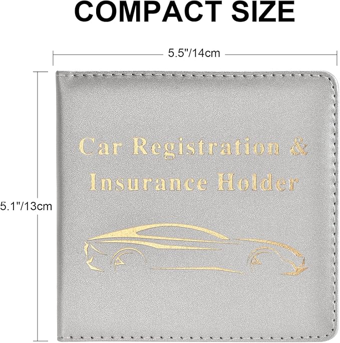 Car Registration and Insurance Holder, Vehicle Glove Box Car Organizer Men Women Wallet Accessories Case for Cards, Essential Document, Driver License, Silver
