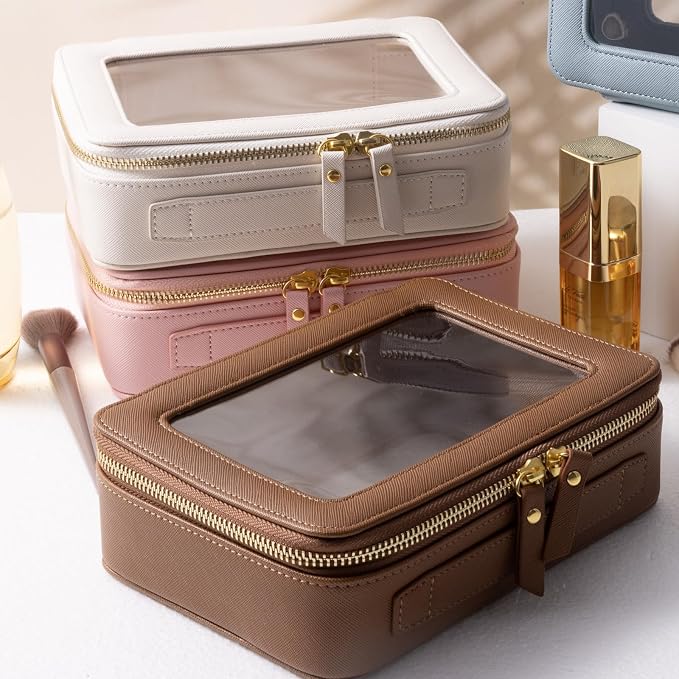 Toiletry bag waterproof cosmetic organizer with handle large opening for travelling car organizer (White)