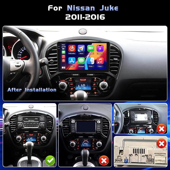 4+128GB Android 15 Car Stereo for 2011-2016 Nissan Juke Radio Wireless Carplay Andorid auto, 9 inch INCELL Touchscreen Stereo Upgrade GPS WiFi Bluetooth 5.0 FM/RDS EQ-32 SWC Backup Camera