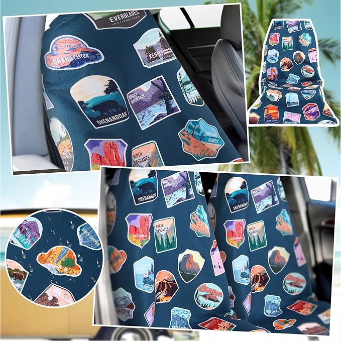 2 Pack Car Seat Towel Covers Athletic Running Towel Performance Microfiber Post Workout Sweat Washable Cover Non Slip for Seat Outdoor Sport (National Park)
