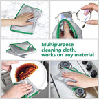 Airlab Glass Polishing Cloth Streak Free Miracle Cleaning Cloth Lint Free Microfiber Cleaning Rags for Glasses Kitchen Dish Mirrors Easy Clean, Pack of 6, 12" x 12", Sliver-Green