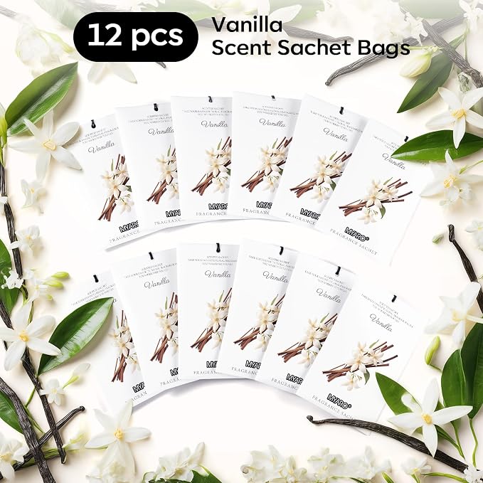12 Packs Vanilla Scented Sachets for Drawer and Closet, Long-Lasting Closet Sachet Bags Drawer Deodorizers Fresh Scents, Home Fragrance for Lover