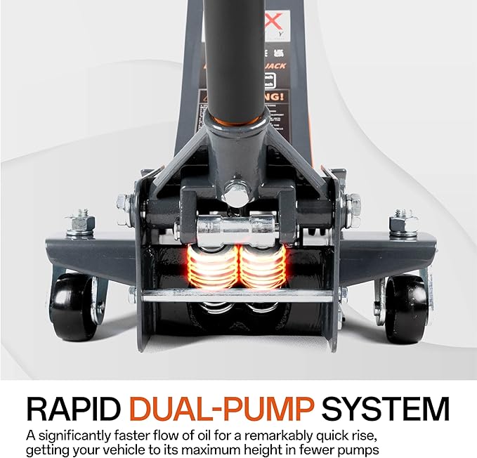 3-Ton (6600lbs) Low-Profile Dual Pistons Heavy-Duty Steel Racing Floor Jack with Quick Lift Hydraulic Pump, Foot Pedal and Magentic Pad for Car Maintenance (Orange, 3 Ton Low Profile)