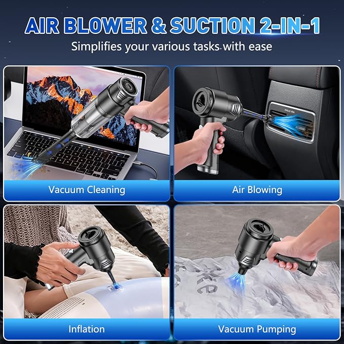 Handheld Car Vacuum Cleaner, 10000PA Vacuum Cleaner & Air Duster, 120W High Power Hand Held Vacuum Cordless, Portable Vacuum Rechargeable with Multi-Nozzles & LED Light for Car, Home, Pet, Office