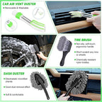 27PCS Car Detailing Kit Auto Cleaning Tools Wash Set with Storage Carry Bag Home Use for Interior Exterior Deep Clean Polish Car Care Windshield Dashboard Seat Air Vents Wheels Tires, Green